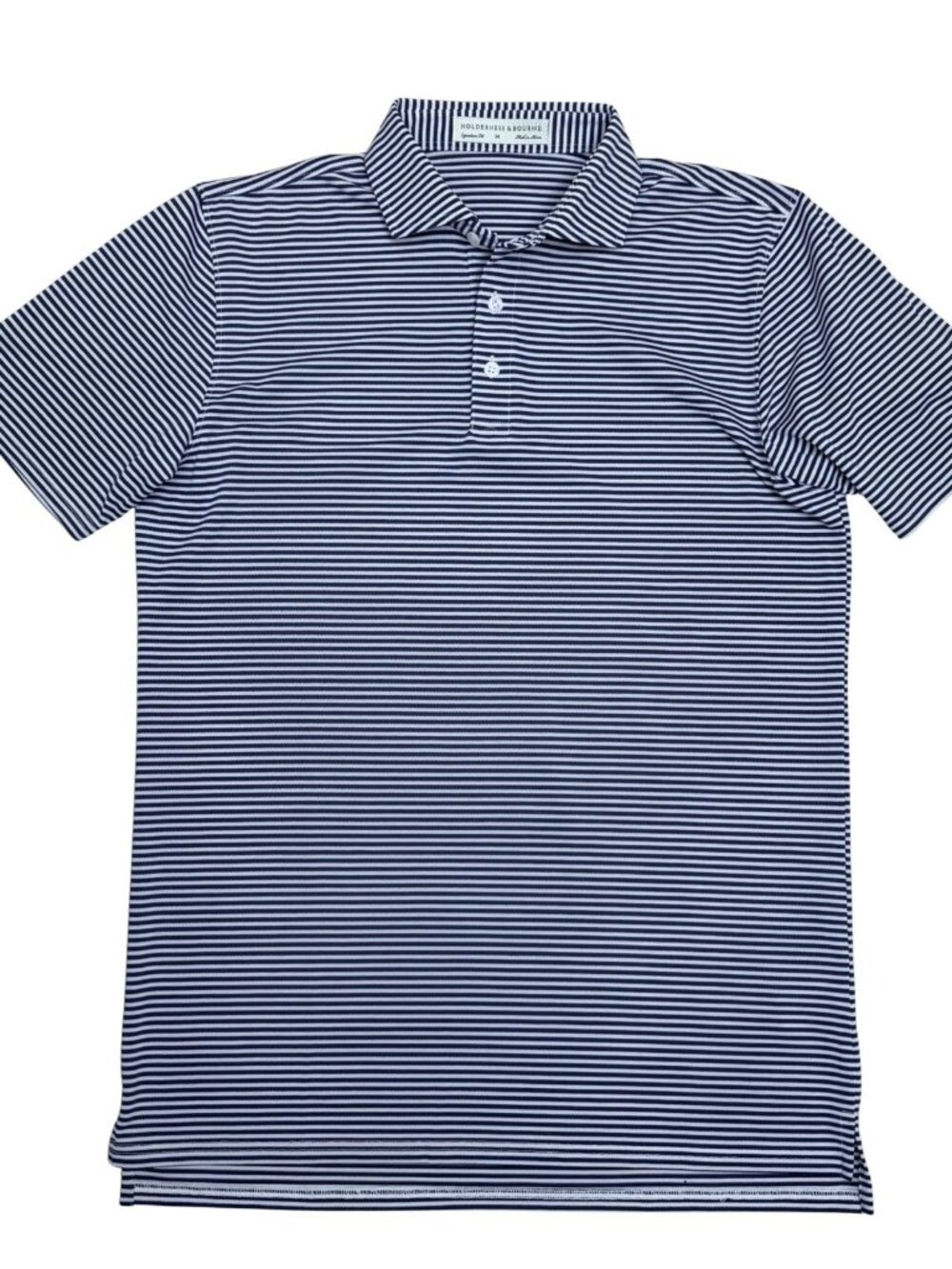 HOLDERNESS & BOURNE GOLF Polo Shirt Blue Striped Luxury Casual Tee Mens Medium
